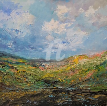 Ζωγραφική με τίτλο "Wales countryside" από Wimvandewege, Αυθεντικά έργα τέχνης, Λάδι Τοποθετήθηκε στο Ξύλινο φορείο σκελετό