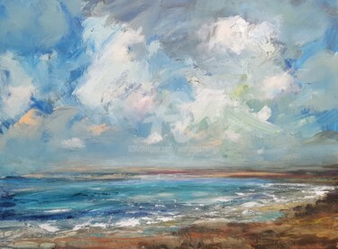 Painting titled "Seascape Bonaire #81" by Wimvandewege, Original Artwork, Oil Mounted on Wood Stretcher frame