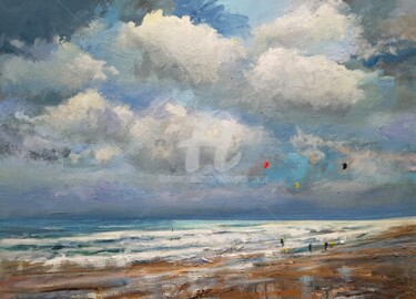 Painting titled "North Sea series #86" by Wimvandewege, Original Artwork, Oil Mounted on Wood Stretcher frame
