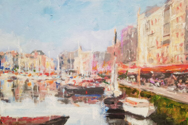 Schilderij getiteld "Port of Honfleur" door Wimvandewege, Origineel Kunstwerk, Acryl