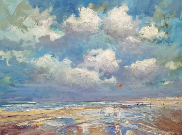 Painting titled "North Sea series #89" by Wimvandewege, Original Artwork, Oil Mounted on Wood Stretcher frame