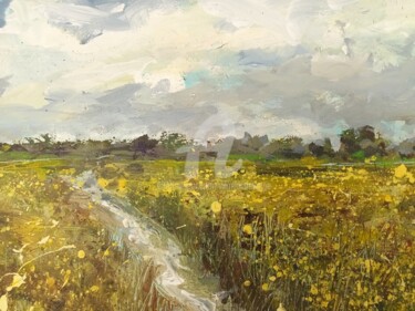 Schilderij getiteld "Arkemheen polder la…" door Wimvandewege, Origineel Kunstwerk, Olie Gemonteerd op Houten paneel