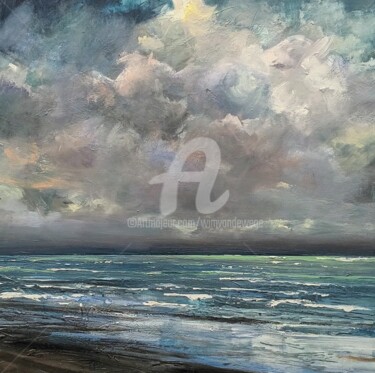 Malarstwo zatytułowany „North Sea series 95…” autorstwa Wimvandewege, Oryginalna praca, Olej Zamontowany na Drewniana rama n…
