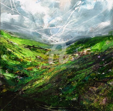 Картина под названием "Wales countryside 10" - Wimvandewege, Подлинное произведение искусства, Акрил Установлен на Деревянна…