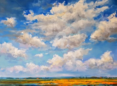 Painting titled "Polderlandscape wit…" by Wimvandewege, Original Artwork, Oil