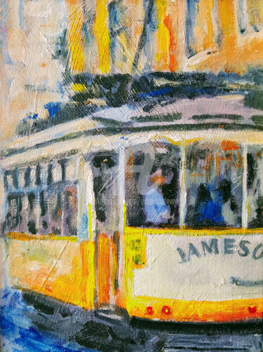 Painting titled "Lissabon gele tram" by Wimvandewege, Original Artwork, Acrylic