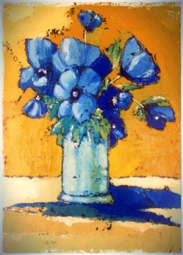 Schilderij getiteld "Mon bouquet bleu" door Delphine Winzer, Origineel Kunstwerk, Olie