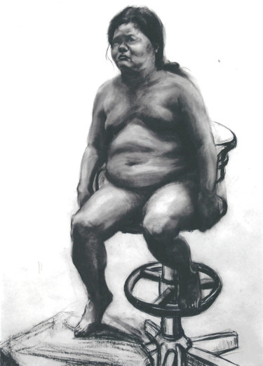 Dessin intitulée "Nu à la chaise 设计" par Rubis Xu, Œuvre d'art originale, Fusain