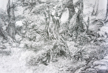 Rysunek zatytułowany „Frise paysage de fô…” autorstwa Rubis Xu, Oryginalna praca, Atrament