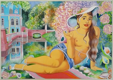 Pintura titulada "In a romantic Park" por Winfried Musial, Obra de arte original, Acuarela