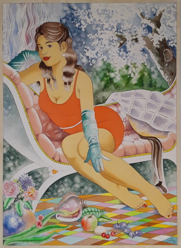 Pintura titulada "Adorable Lady in May" por Winfried Musial, Obra de arte original, Acuarela