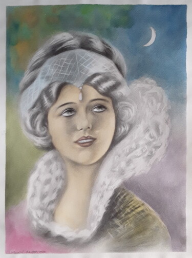 Painting titled "Moonlight Girl" by Winfried Musial, Original Artwork, Watercolor
