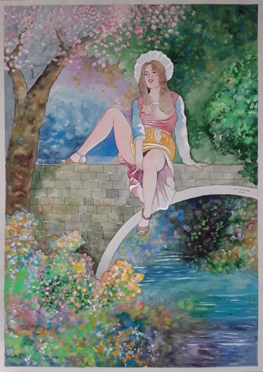 Peinture intitulée "Girl in May" par Winfried Musial, Œuvre d'art originale, Aquarelle