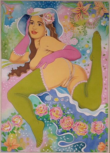 Pintura titulada "La belle Parisienne" por Winfried Musial, Obra de arte original, Acuarela