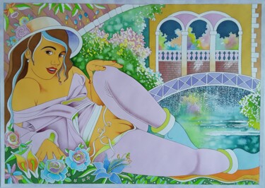 Pintura titulada "La belle Orientale" por Winfried Musial, Obra de arte original, Acuarela