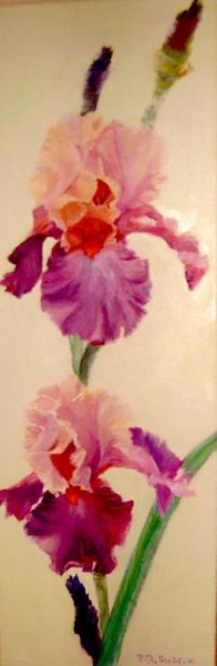 Painting titled "Les Iris roses" by Maïté Wininger/Trotot, Original Artwork