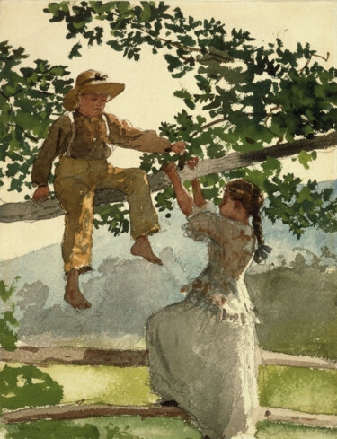 Malerei mit dem Titel "sur la branche" von Winslow Homer, Original-Kunstwerk, Aquarell