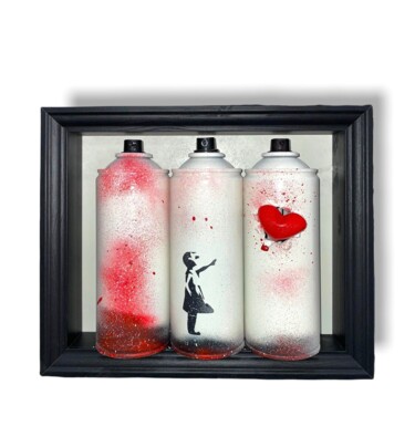 Sculpture titled "Spray Triple Bansky" by Withartyou, Original Artwork, Aluminium