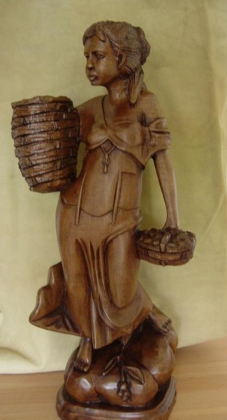 Sculpture titled "basket lady" by Jim Calder, Original Artwork, Wood