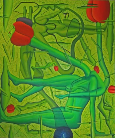 Painting titled "V of Green" by Jon Neal, Original Artwork