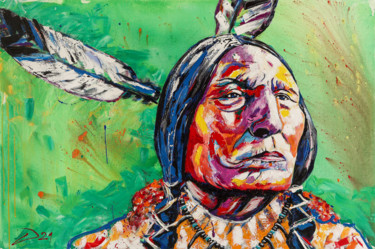 Painting titled "Sitting Bull" by Winfried Krause, Original Artwork, Acrylic Mounted on Wood Stretcher frame