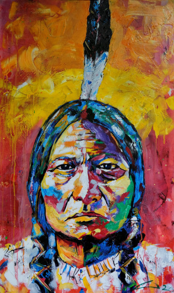 Painting titled "Tatanka Yotanka" by Winfried Krause, Original Artwork, Acrylic Mounted on Wood Stretcher frame