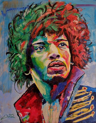 Painting titled "Jimi" by Winfried Krause, Original Artwork, Acrylic Mounted on Wood Stretcher frame