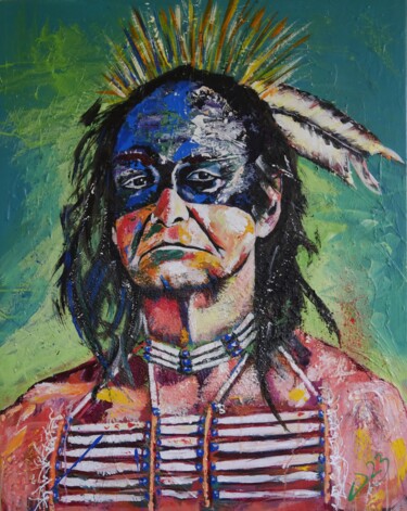 Pittura intitolato "Chief Crazy Horse" da Winfried Krause, Opera d'arte originale, Acrilico