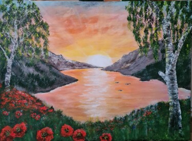Malarstwo zatytułowany „Закат над озером” autorstwa Wladimir Zizilin, Oryginalna praca, Akryl
