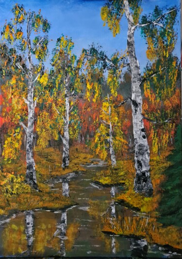 Картина под названием "Осенняя роща" - Wladimir Zizilin, Подлинное произведение искусства, Акрил