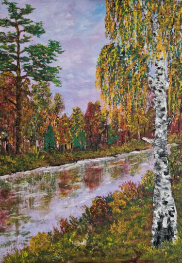 Painting titled "Осень на реке." by Wladimir Zizilin, Original Artwork, Acrylic