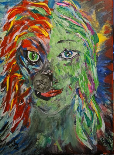 Pittura intitolato "Женщина -кошка" da Wladimir Zizilin, Opera d'arte originale, Acrilico