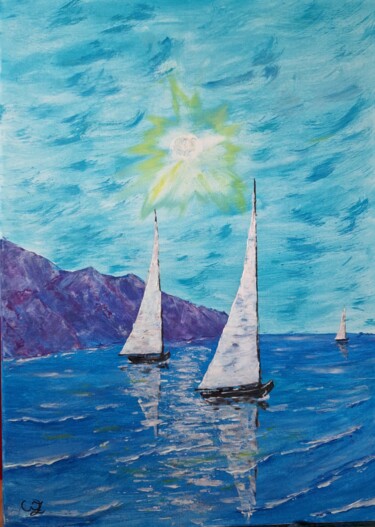 Pintura titulada "Яхты в море" por Wladimir Zizilin, Obra de arte original, Acrílico
