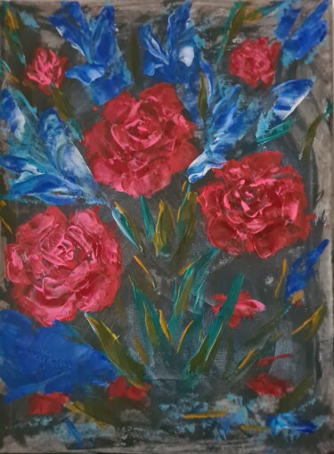 Painting titled "Цветочный букет" by Wladimir Zizilin, Original Artwork, Acrylic