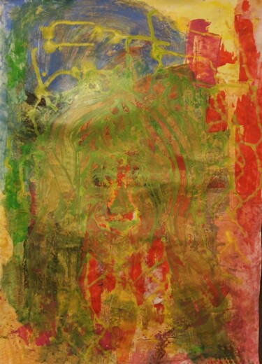 Картина под названием "Зелёный на красном" - Wladimir Zizilin, Подлинное произведение искусства, Акрил