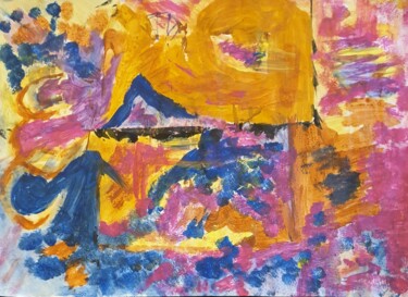 Pittura intitolato "Оранжевый на синем" da Wladimir Zizilin, Opera d'arte originale, Acrilico