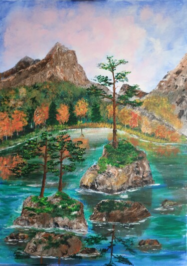 Картина под названием "Горное озеро." - Wladimir Zizilin, Подлинное произведение искусства, Акрил