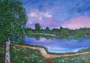 Картина под названием "Раннее утро у реки." - Wladimir Zizilin, Подлинное произведение искусства, Акрил