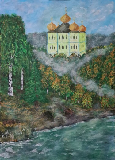 Peinture intitulée "Монастырь у реки ." par Wladimir Zizilin, Œuvre d'art originale, Acrylique