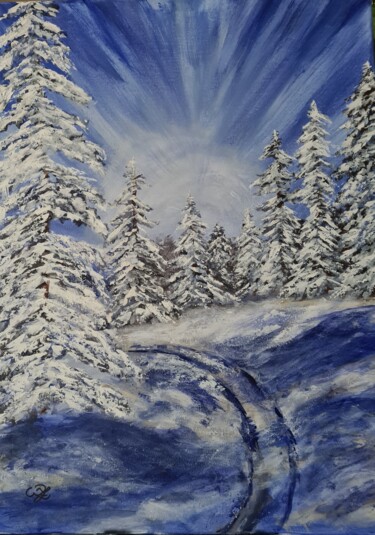 Картина под названием "Зимой в лесу." - Wladimir Zizilin, Подлинное произведение искусства, Акрил