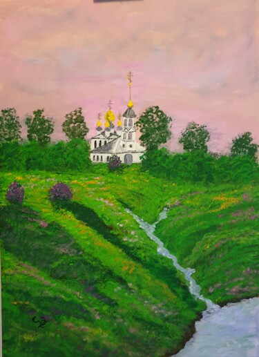 Painting titled "Ранее утро у речки." by Wladimir Zizilin, Original Artwork, Acrylic