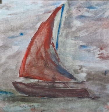 Schilderij getiteld "Лодка под парусом" door Wladimir Zizilin, Origineel Kunstwerk, Acryl