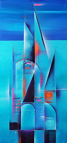 Malerei mit dem Titel "Unterwasserstadt, o…" von Wlad Safronow, Original-Kunstwerk, Acryl