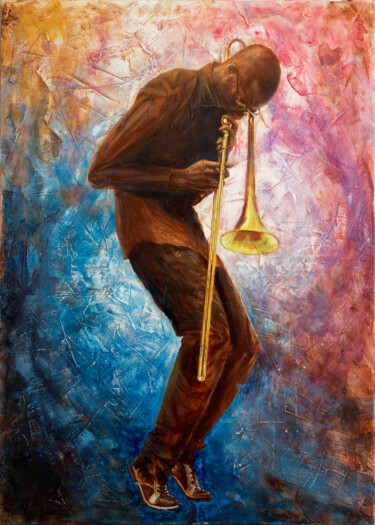 Painting titled "Jazz Posaune" by Wladimir Lewtschenko, Original Artwork, Oil