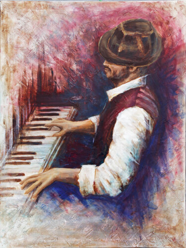 Pintura intitulada "Jazz Piano" por Wladimir Lewtschenko, Obras de arte originais, Óleo