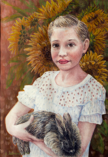 Peinture intitulée "Mädchen mit einem H…" par Wladimir Lewtschenko, Œuvre d'art originale, Pastel