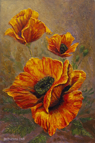 Painting titled "poppies 03" by Wladimir Lewtschenko, Original Artwork, Oil