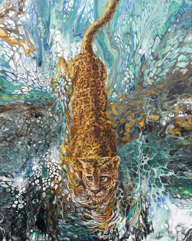 Peinture intitulée "Crouching Jaguar" par Wladimir Lewtschenko, Œuvre d'art originale, Huile