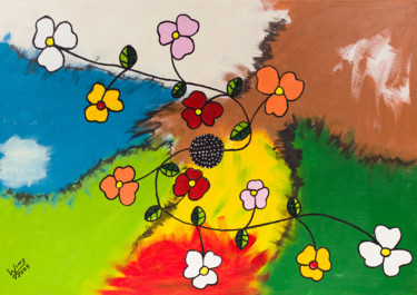Abstrato com flores. Pintura titulada "Abstrato com flores." por Wellington Lins De Oliveira (Wellington Lins), Obra de arte original, Acrílico