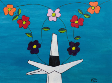Farol do Cabo Branco com flores. Pintura titulada "Farol do Cabo Branc…" por Wellington Lins De Oliveira (Wellington Lins), Obra de arte original, Acrílico